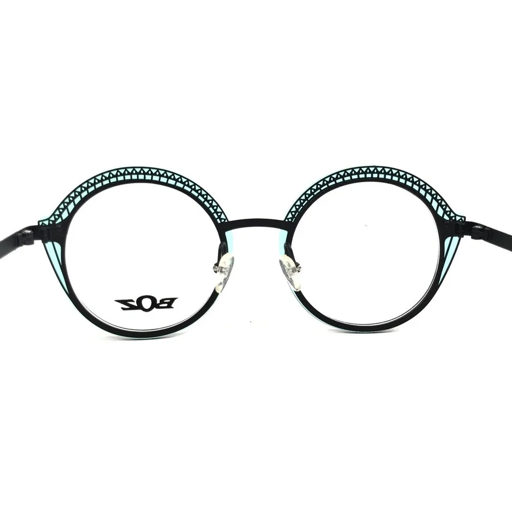 Boz Eyeglasses Frames ITZA 4000 Black Clear Green Round Full Rim 48-21-140